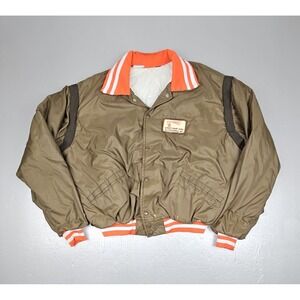 Vintage 90's Satin Jacket Mens‎ XL Spray Paint & Accessories Snap Brown Orange